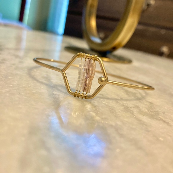 Beaded Hexagon Bangle Pink and White Gold Bracelet - Picture 5 of 11